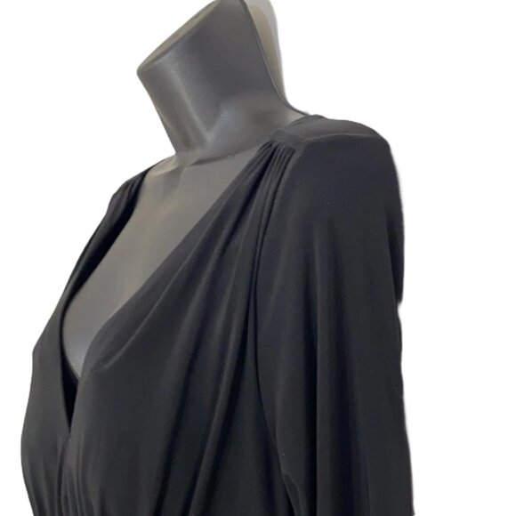 Bisou Bisou Womens Black Drapped Midi V-Neck Rouched Dress – Size 6 – Brand New! - Picture 3 of 16